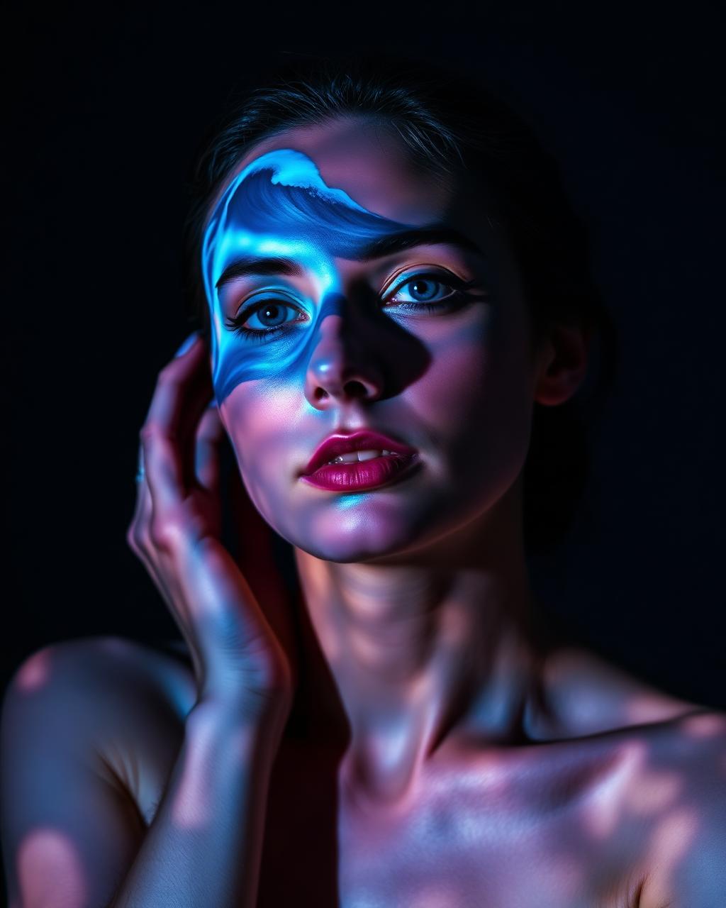 Portrait with blue light projection on face