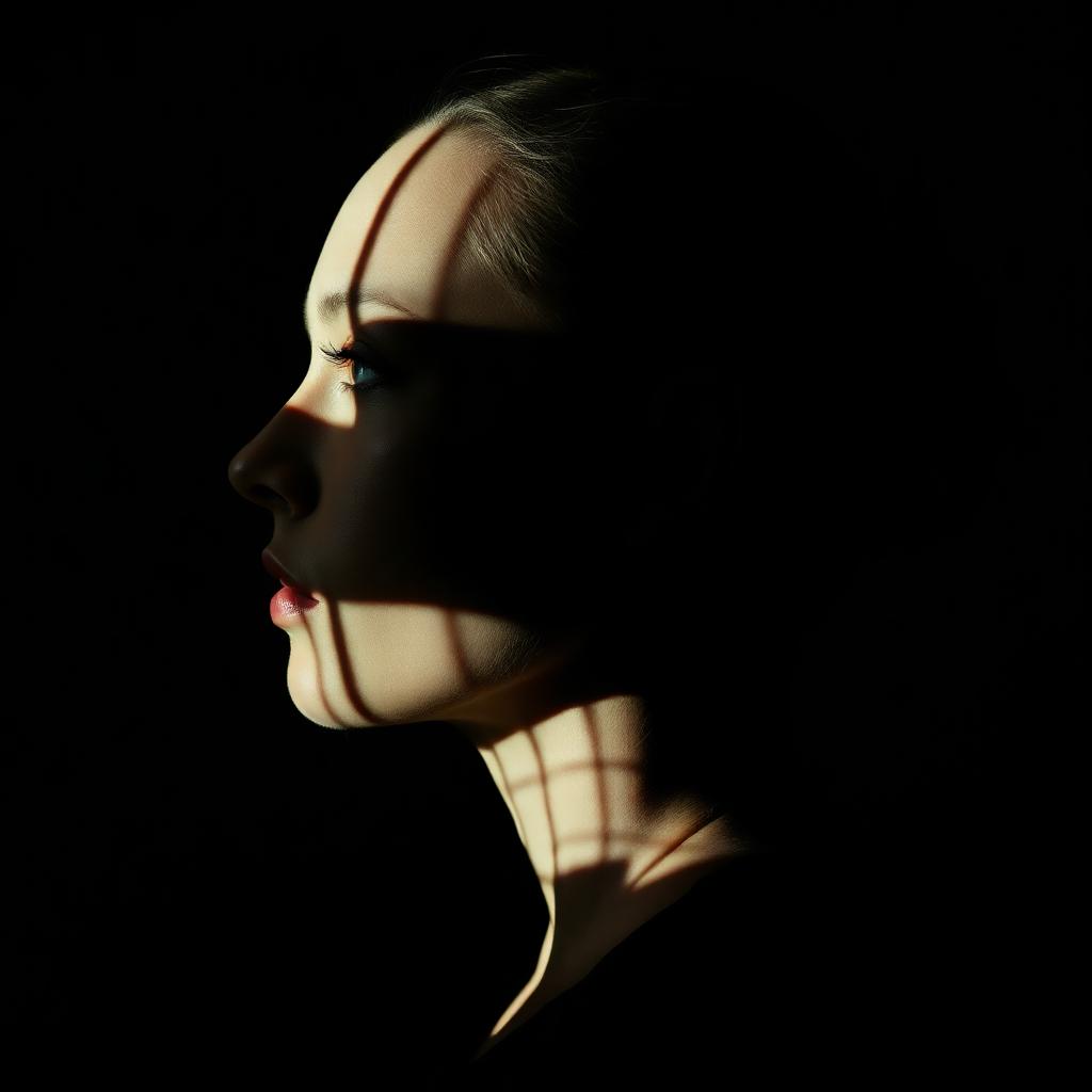 Profile portrait with grid projection